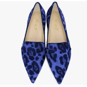 FOWT Women Pointed Toe Arched Heel Pumps Solid Color Suede Side VCut Loafer Blue